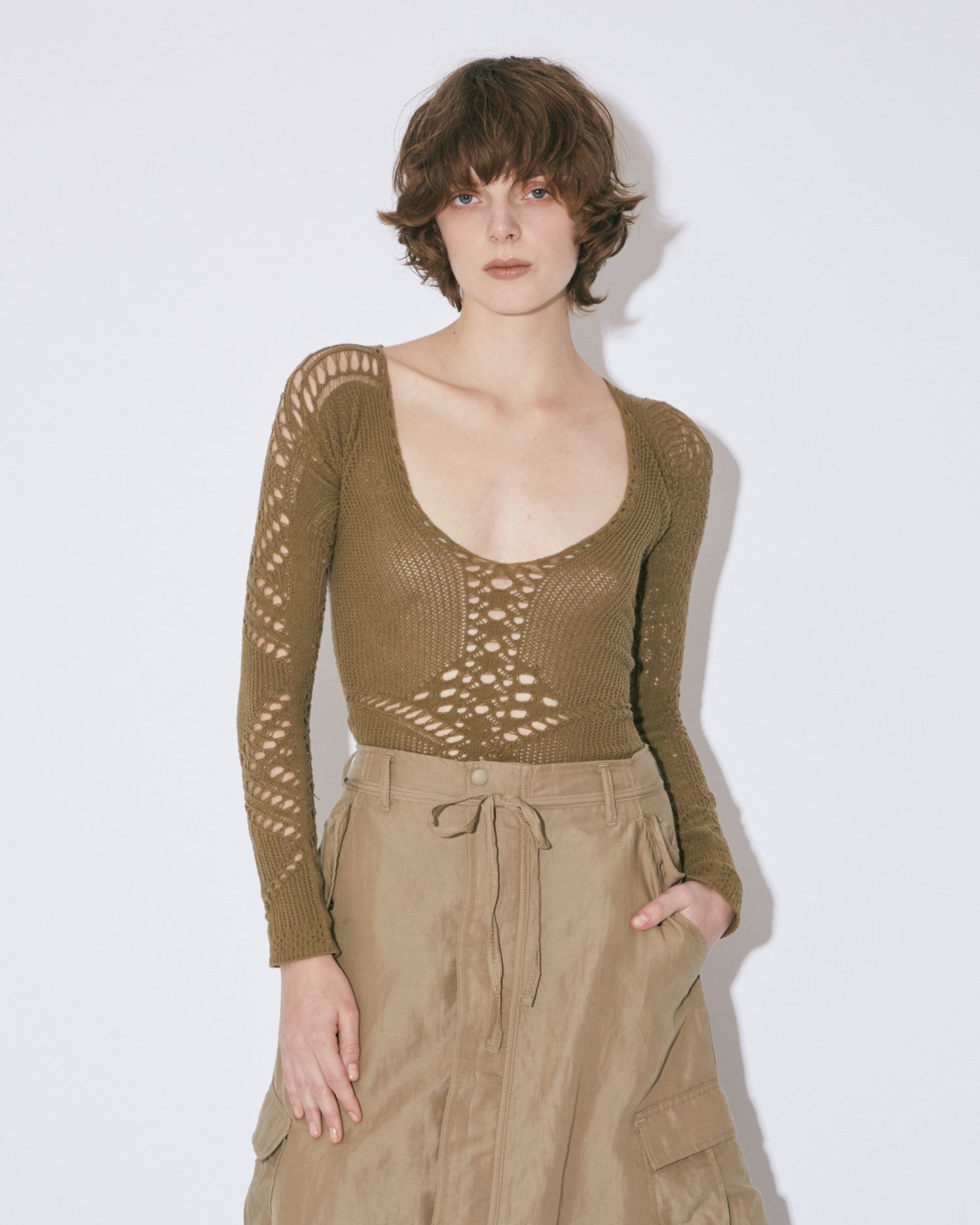 stretchy lace knitted double-end top