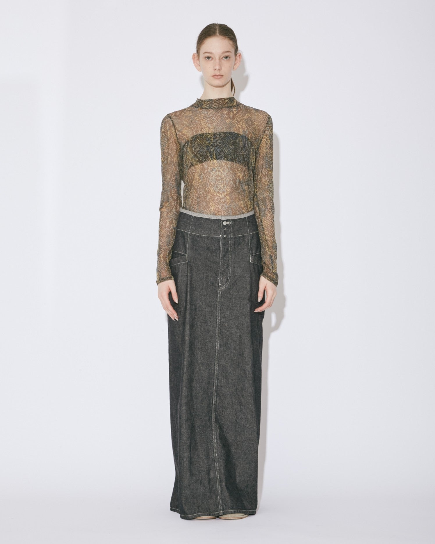 sheer python printed jersey high neck top