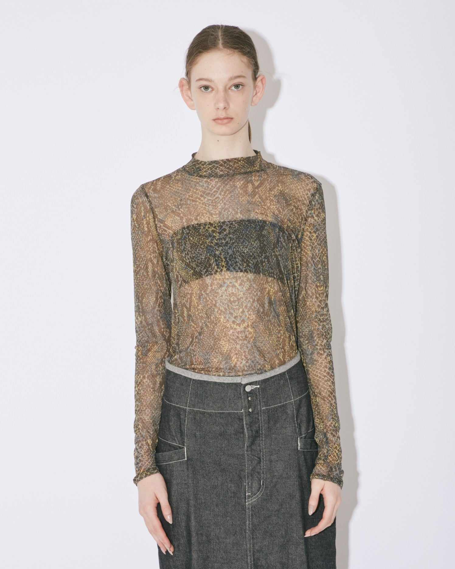 sheer python printed jersey high neck top