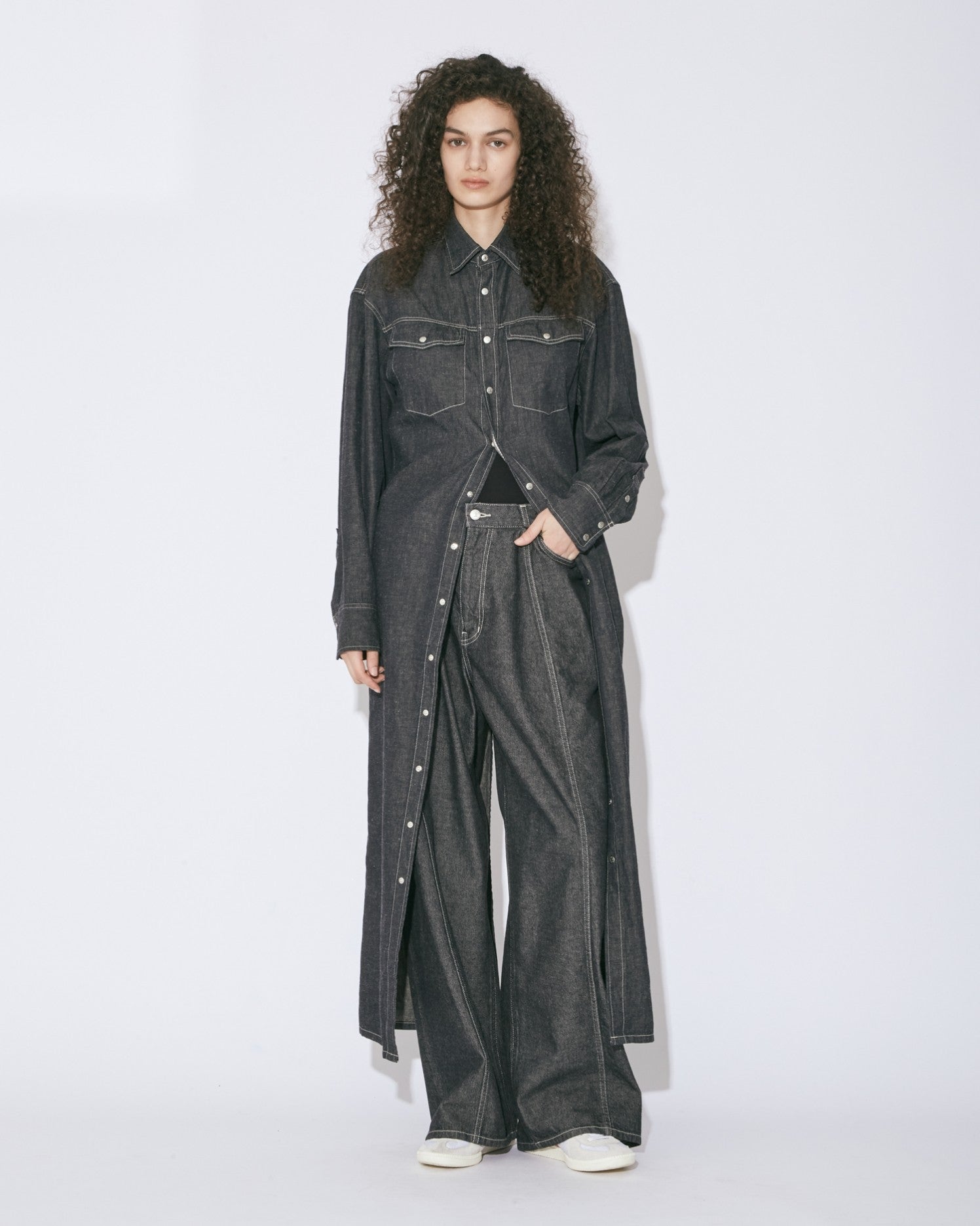 dungaree denim Vshaped shirt dress