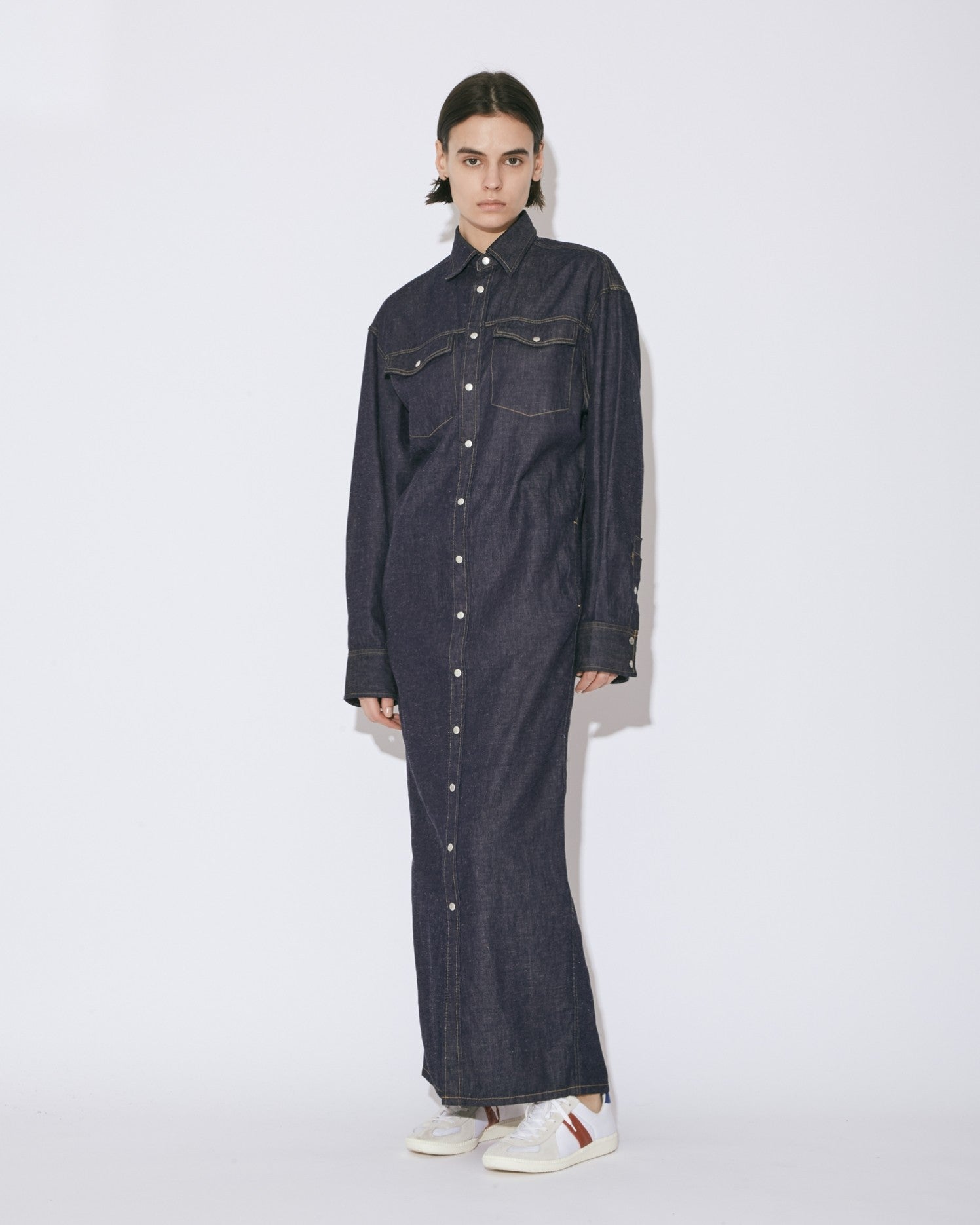 dungaree denim Vshaped shirt dress