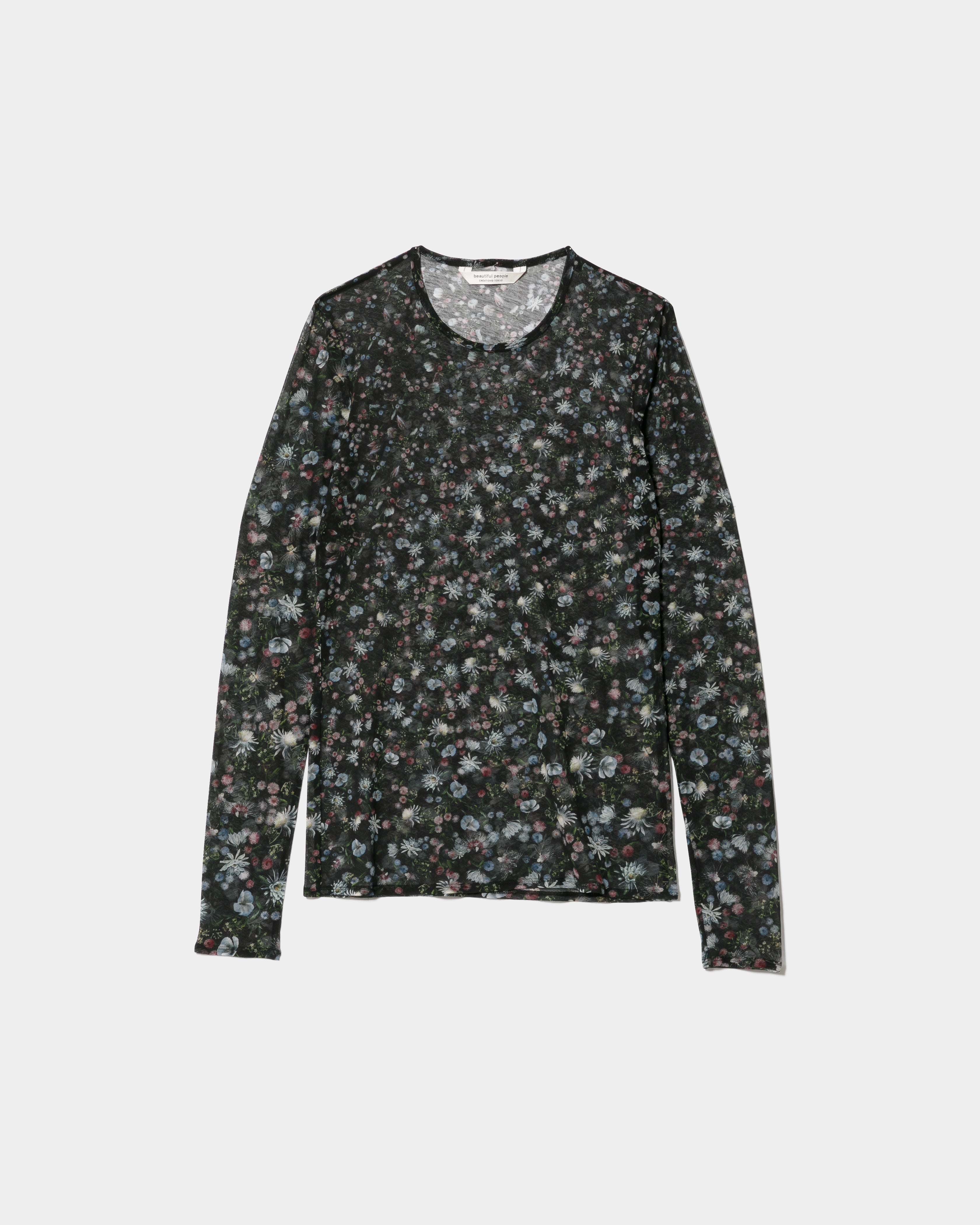 葉っぱbeautiful people flower sheer jersey tight-fit crew neck top – beautiful people