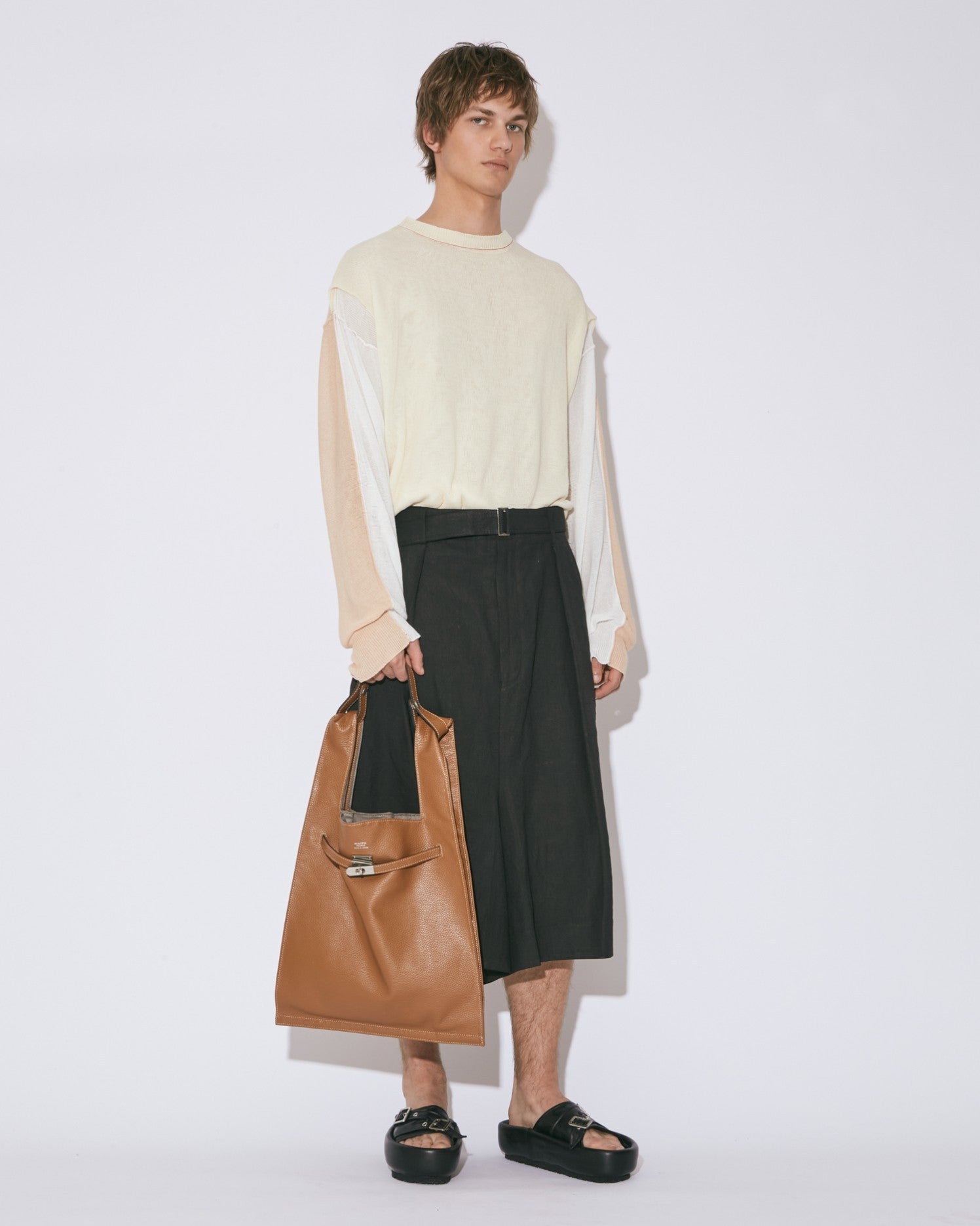 beautiful peopleレザーエクストララージマーケットバッグ ブラウン