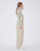 linen pinstripe 3tuck semiwide pants