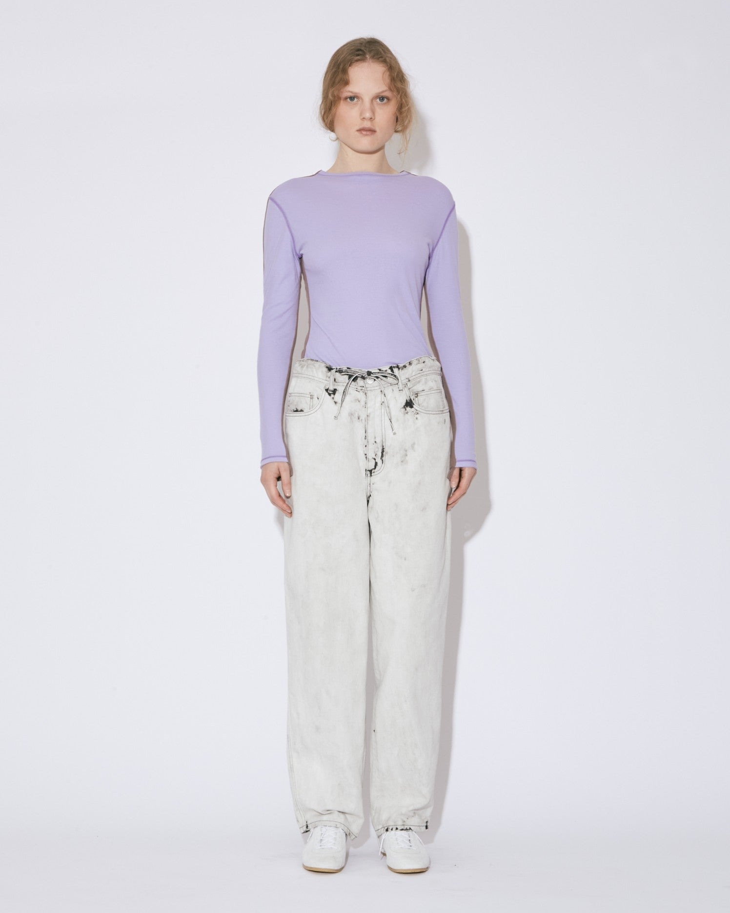 left hand twill  carved  denim pants