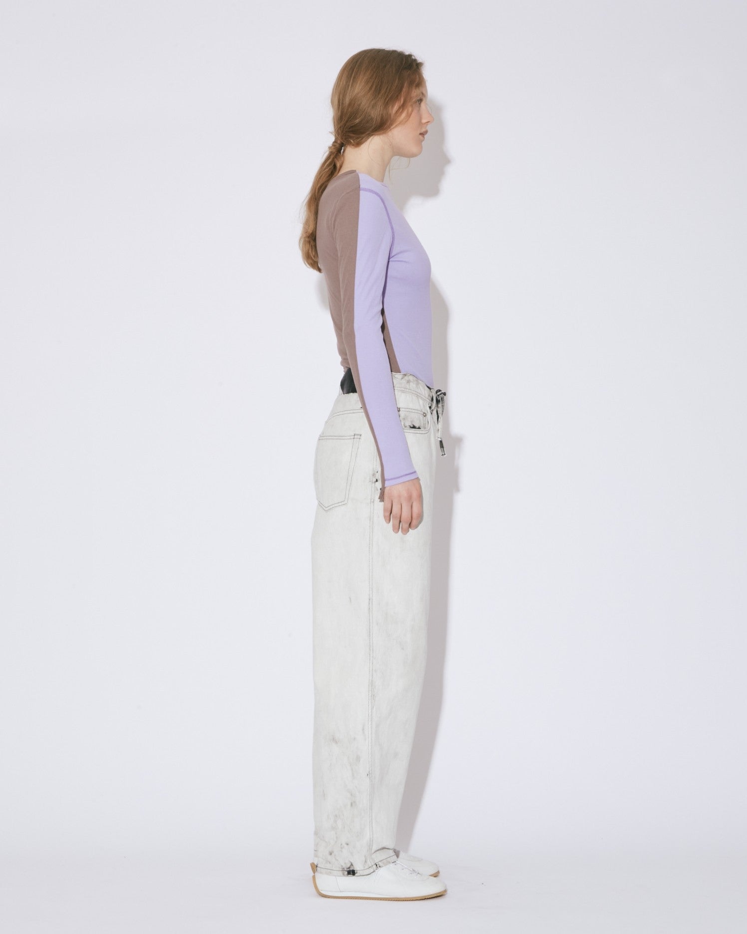 left hand twill  carved  denim pants