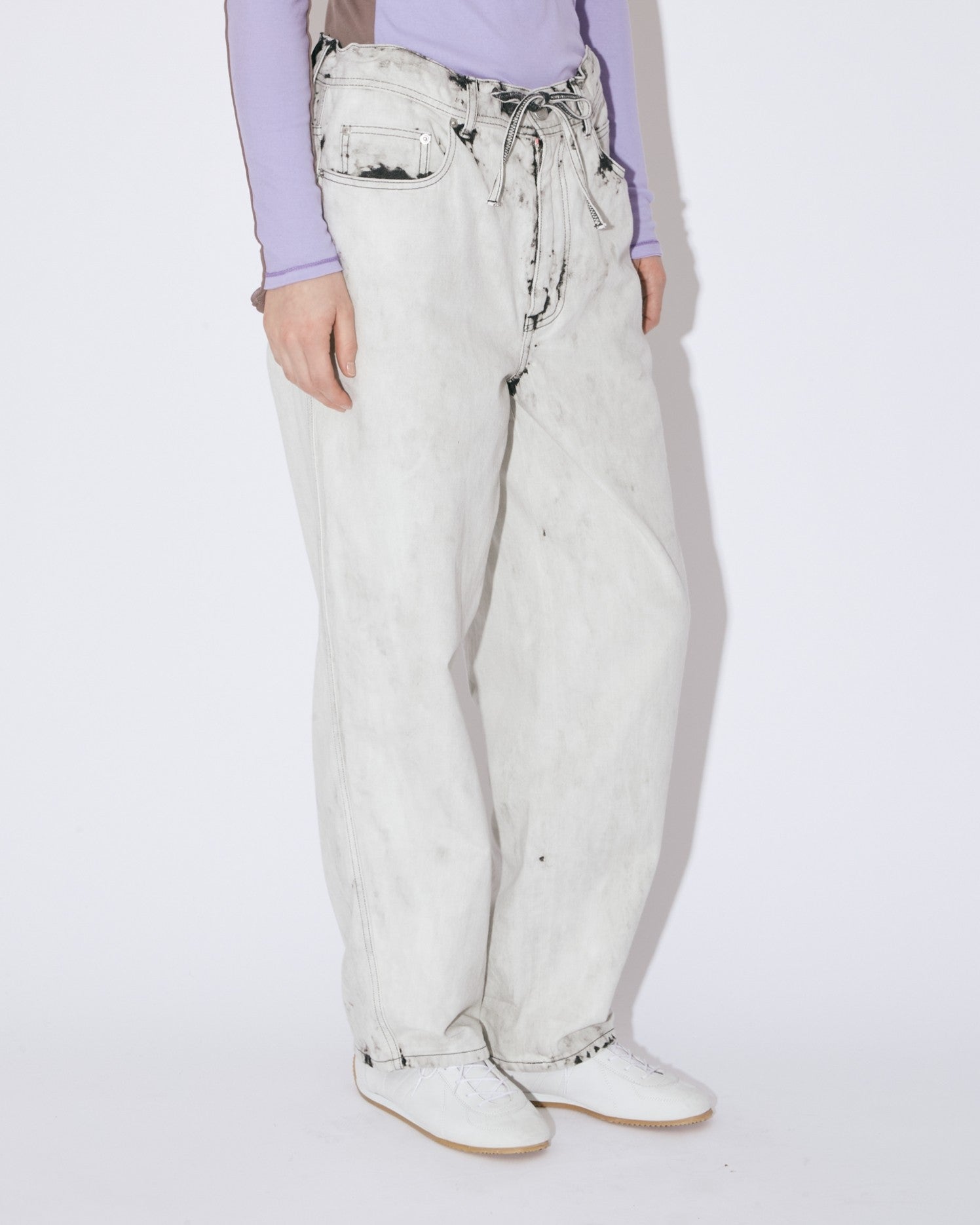 left hand twill  carved  denim pants