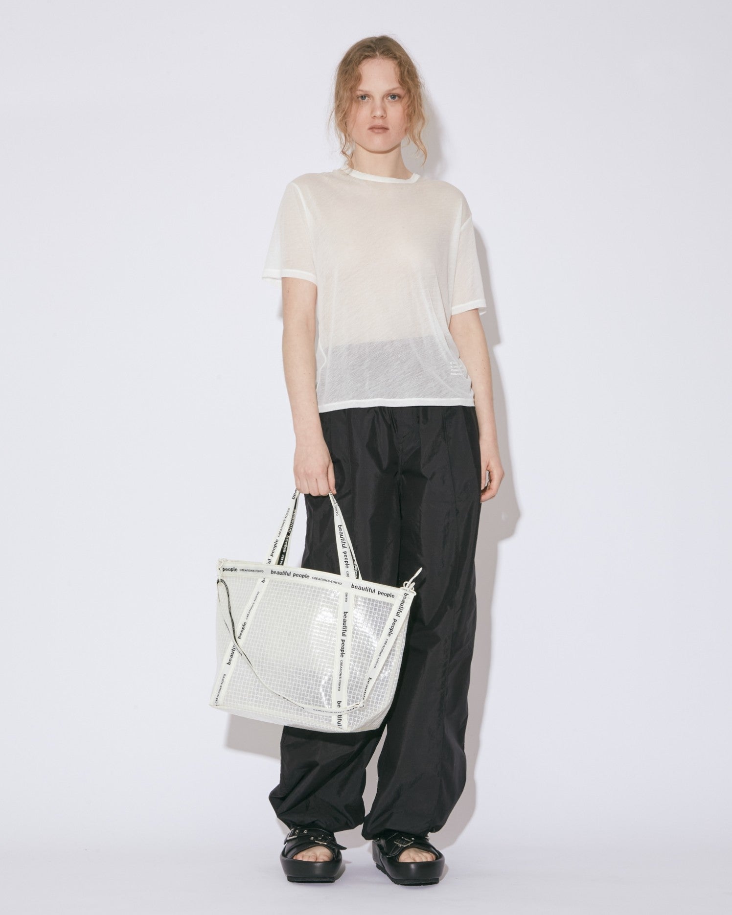【beautiful people】 PLAID VINYL LOGO TAPE SACOSHE BAG beautiful people｜plaid vinyl logo tape sacoche bag