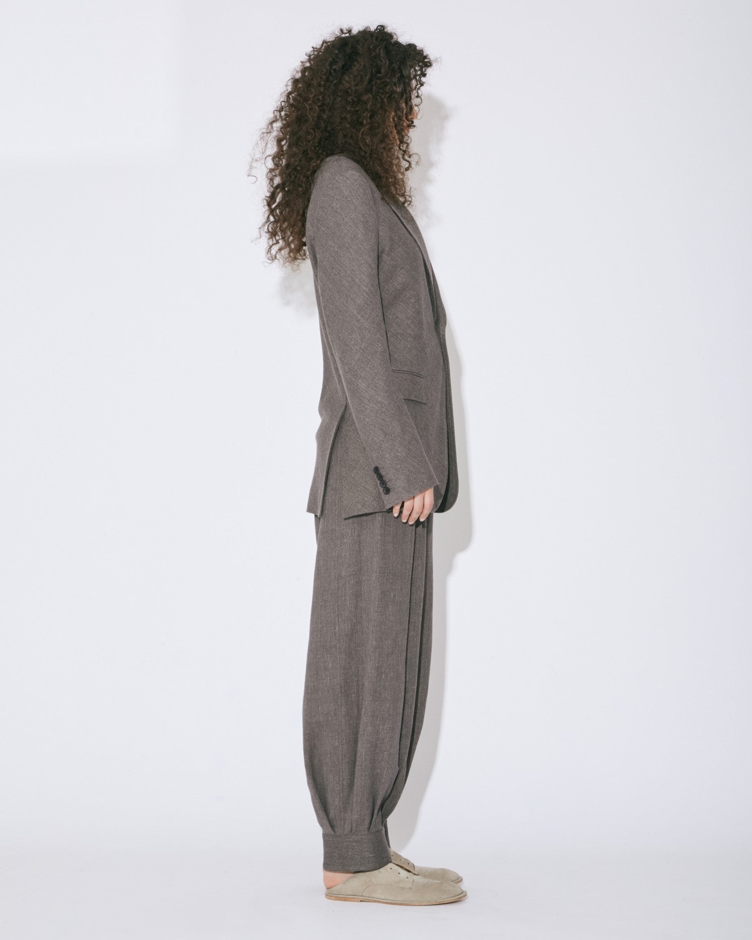 wool linen tweed S1B bias Vshaped jacket