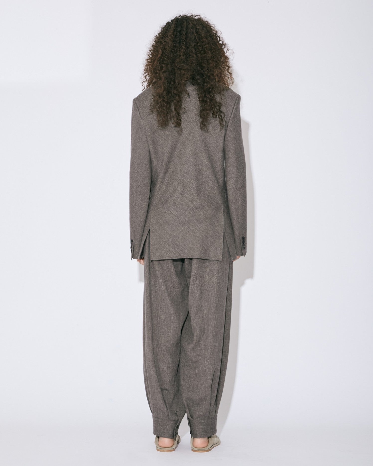 wool linen tweed S1B bias Vshaped jacket