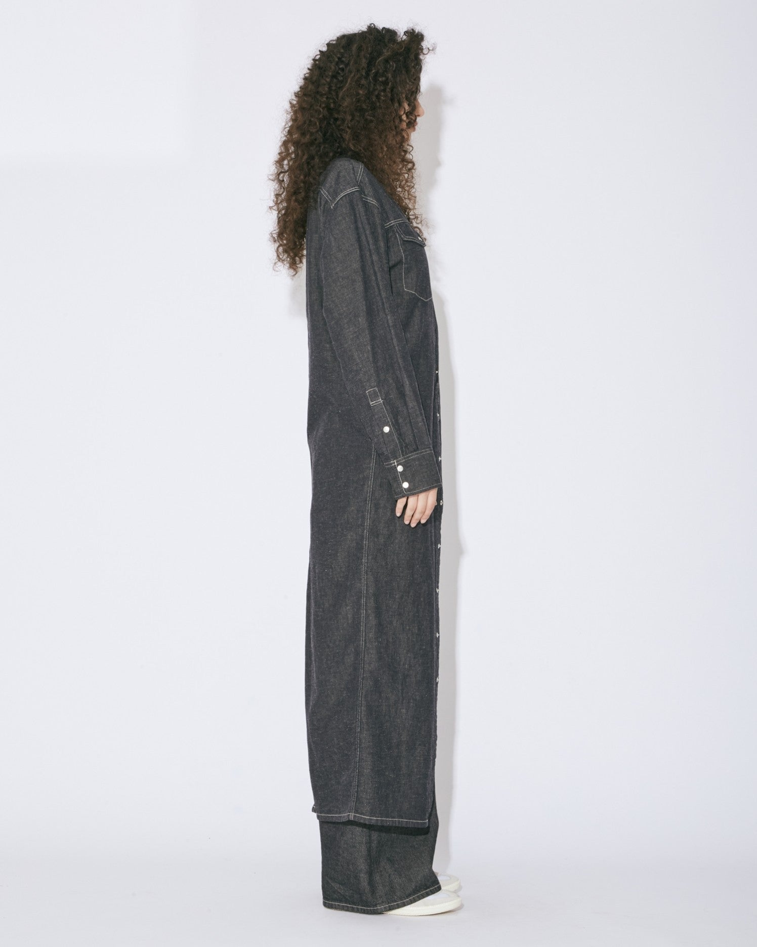 dungaree denim Vshaped shirt dress