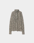 wool money print  jersey neck bow top