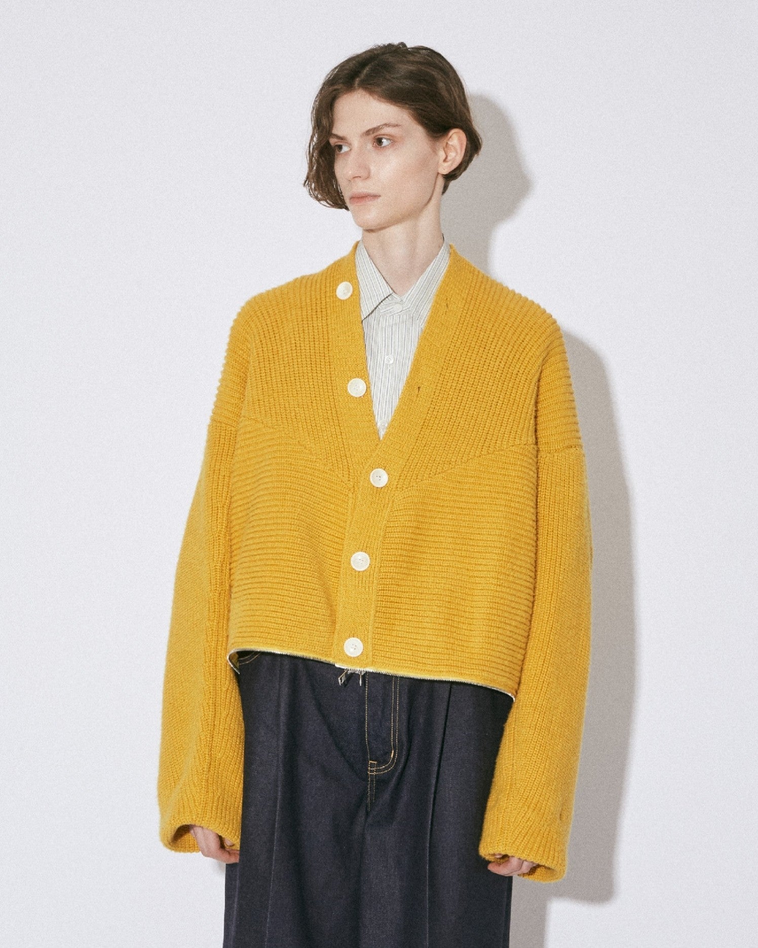 fluffed cotton double-end cardigan