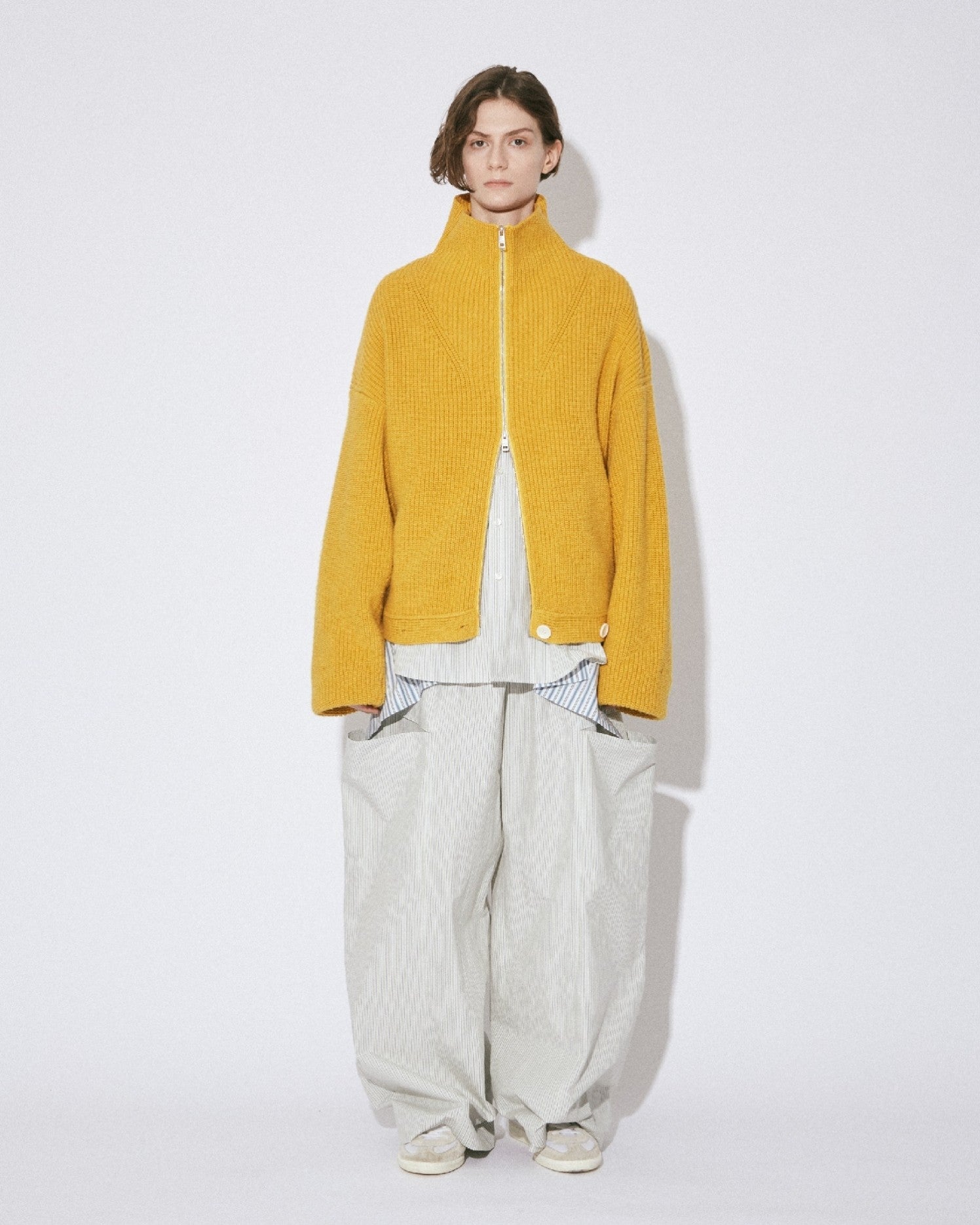 fluffed cotton double-end cardigan