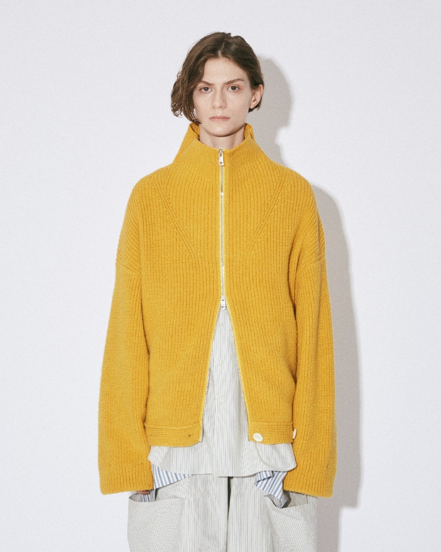 fluffed cotton double-end cardigan