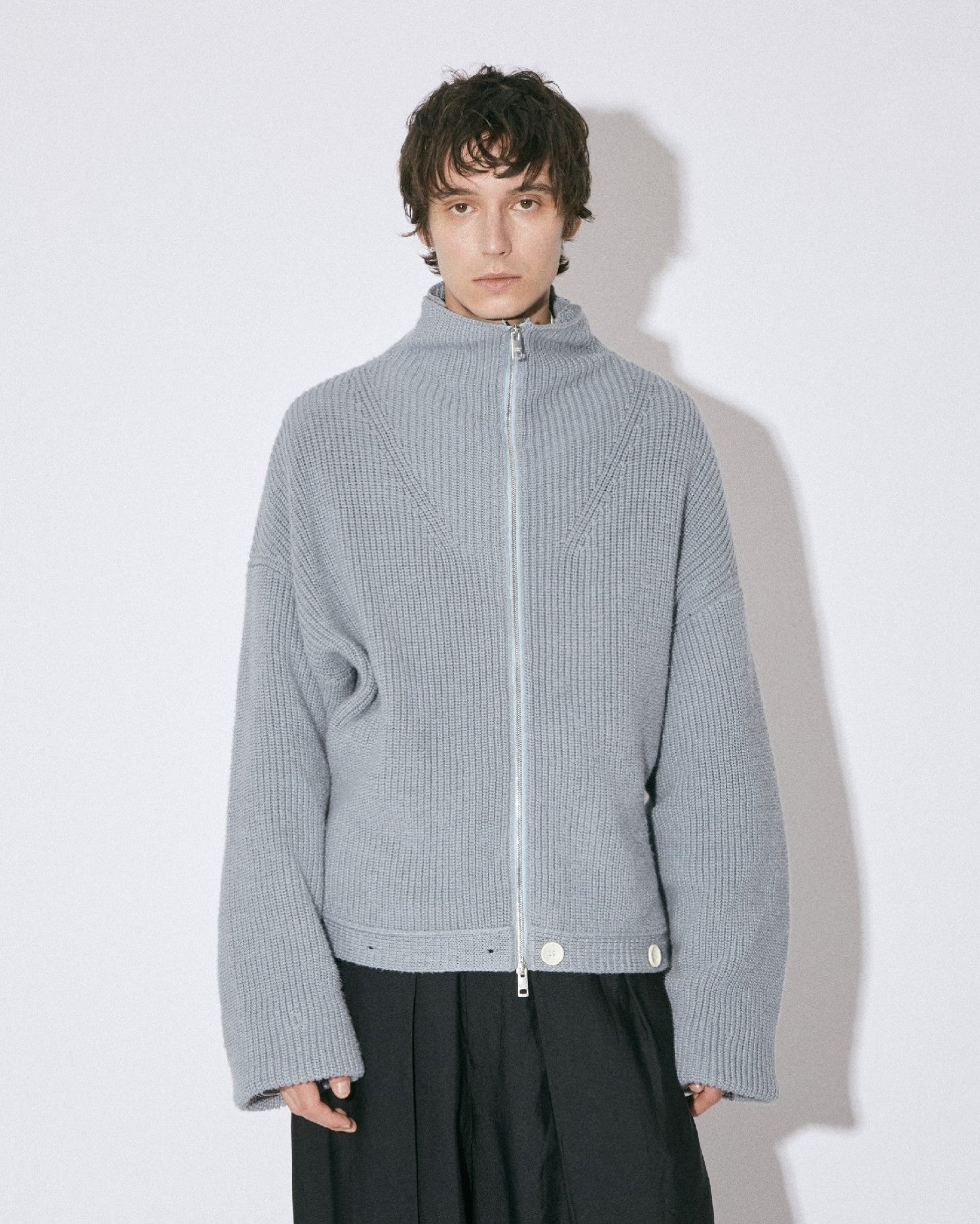 fluffed cotton double-end cardigan