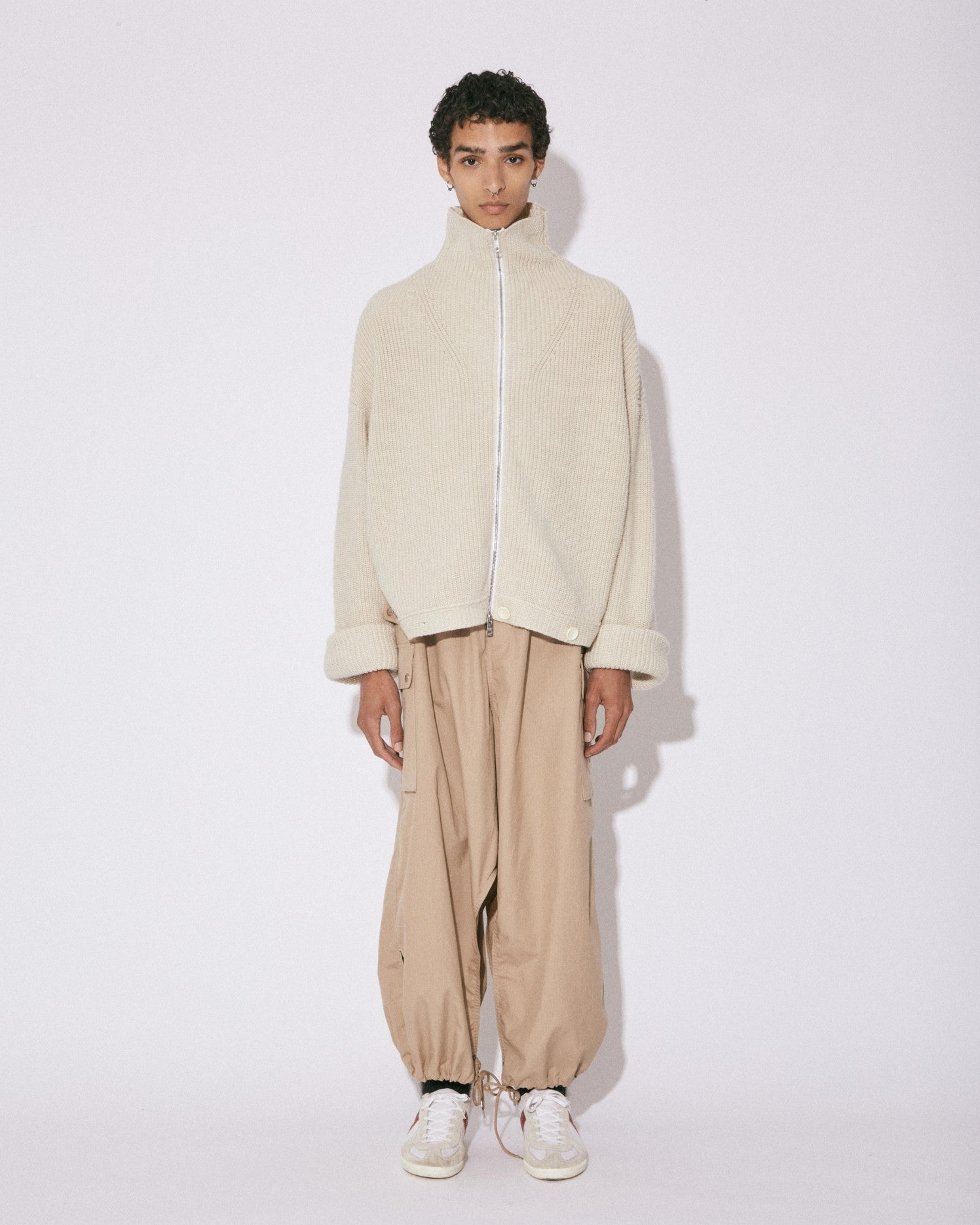 fluffed cotton double-end cardigan