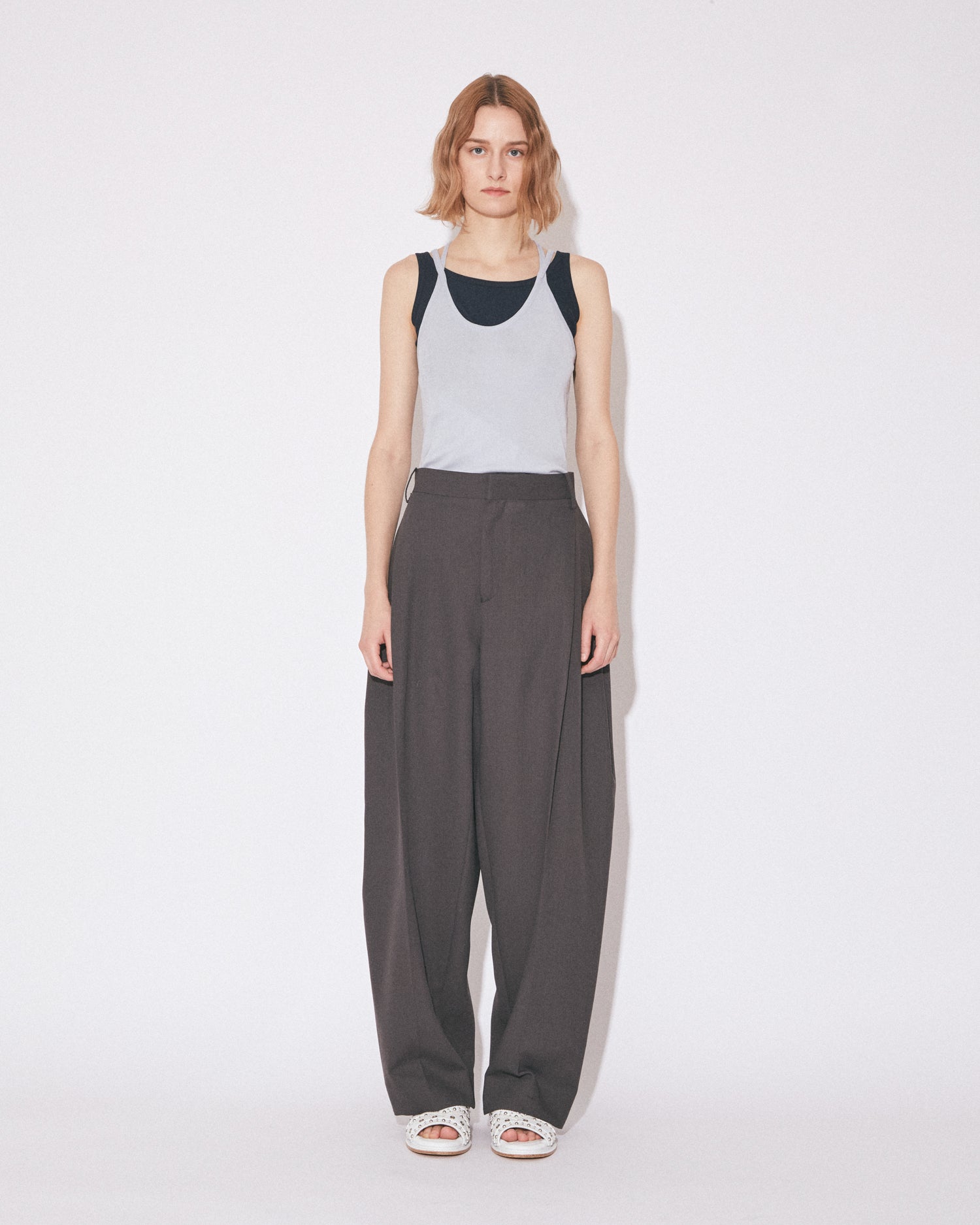 tropical wool mohair side tuck wide pants – beautiful people
