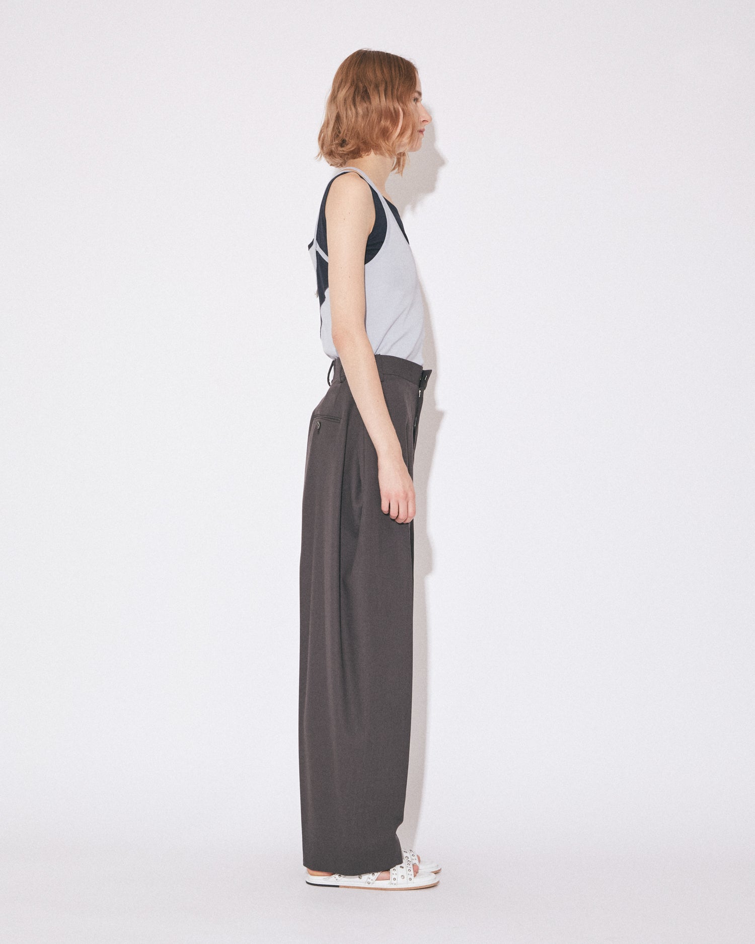 tropical wool mohair side tuck wide pants – beautiful people