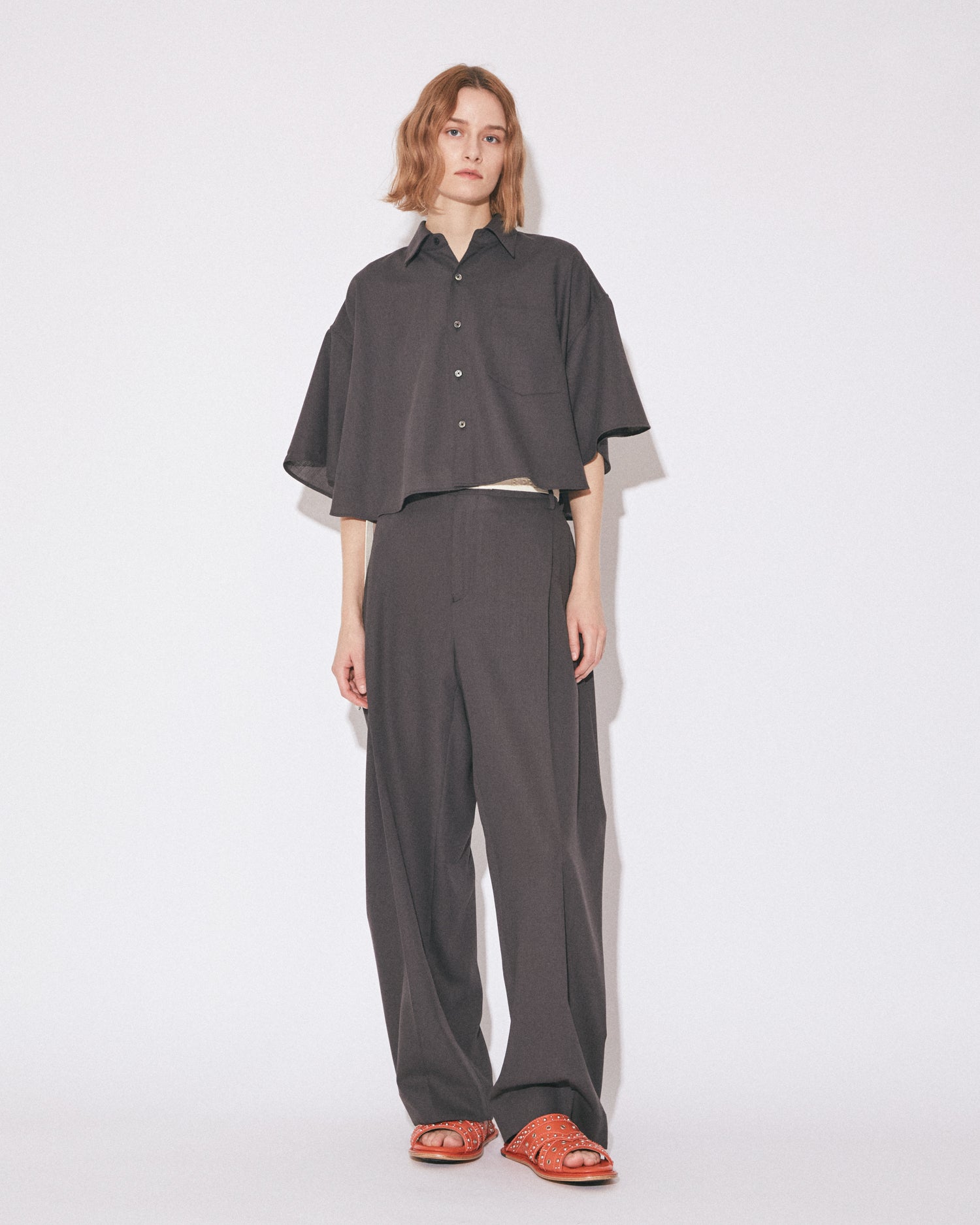 tropical wool mohair side tuck wide pants – beautiful people