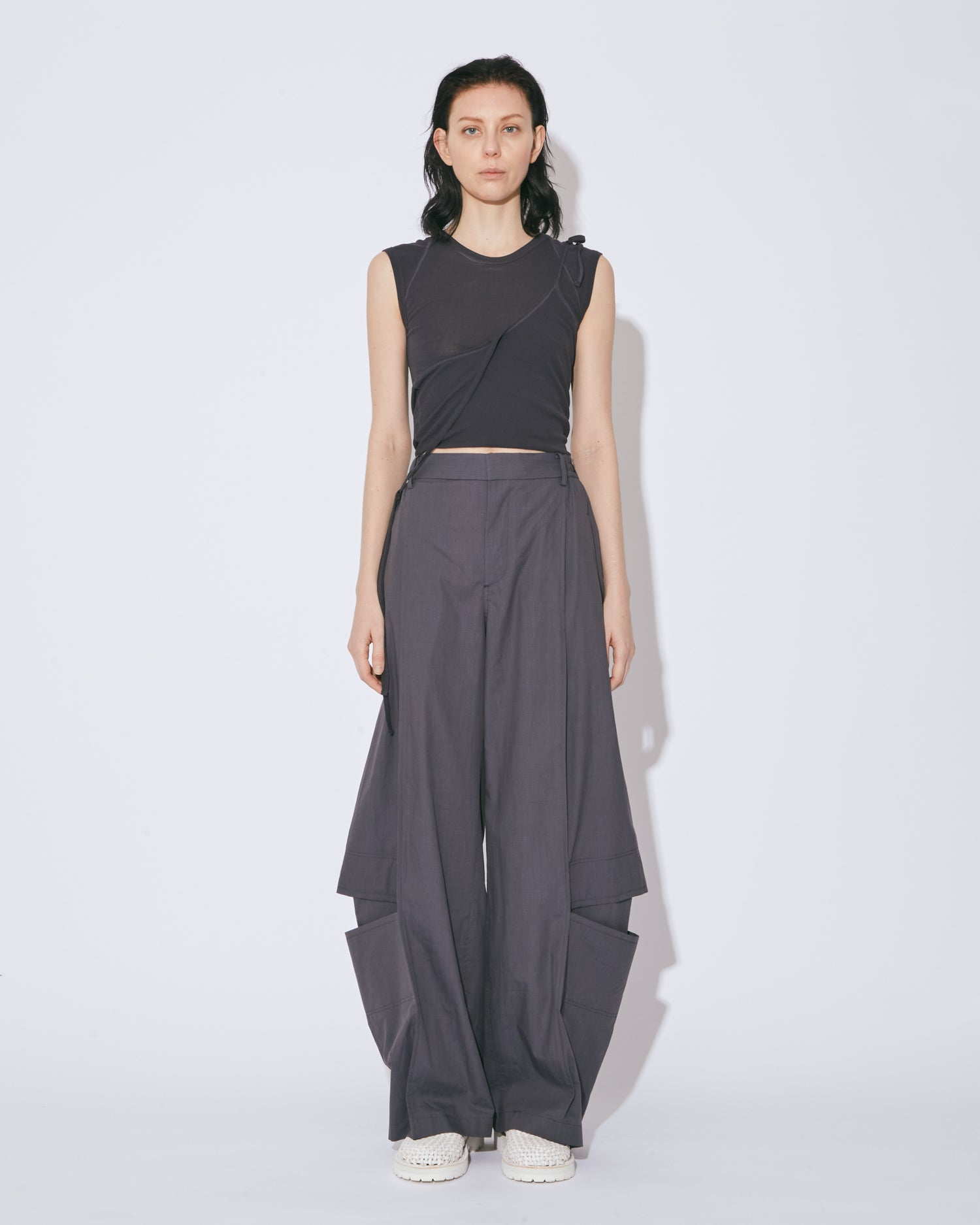 tropical wool mohair side tuck wide pants – beautiful people