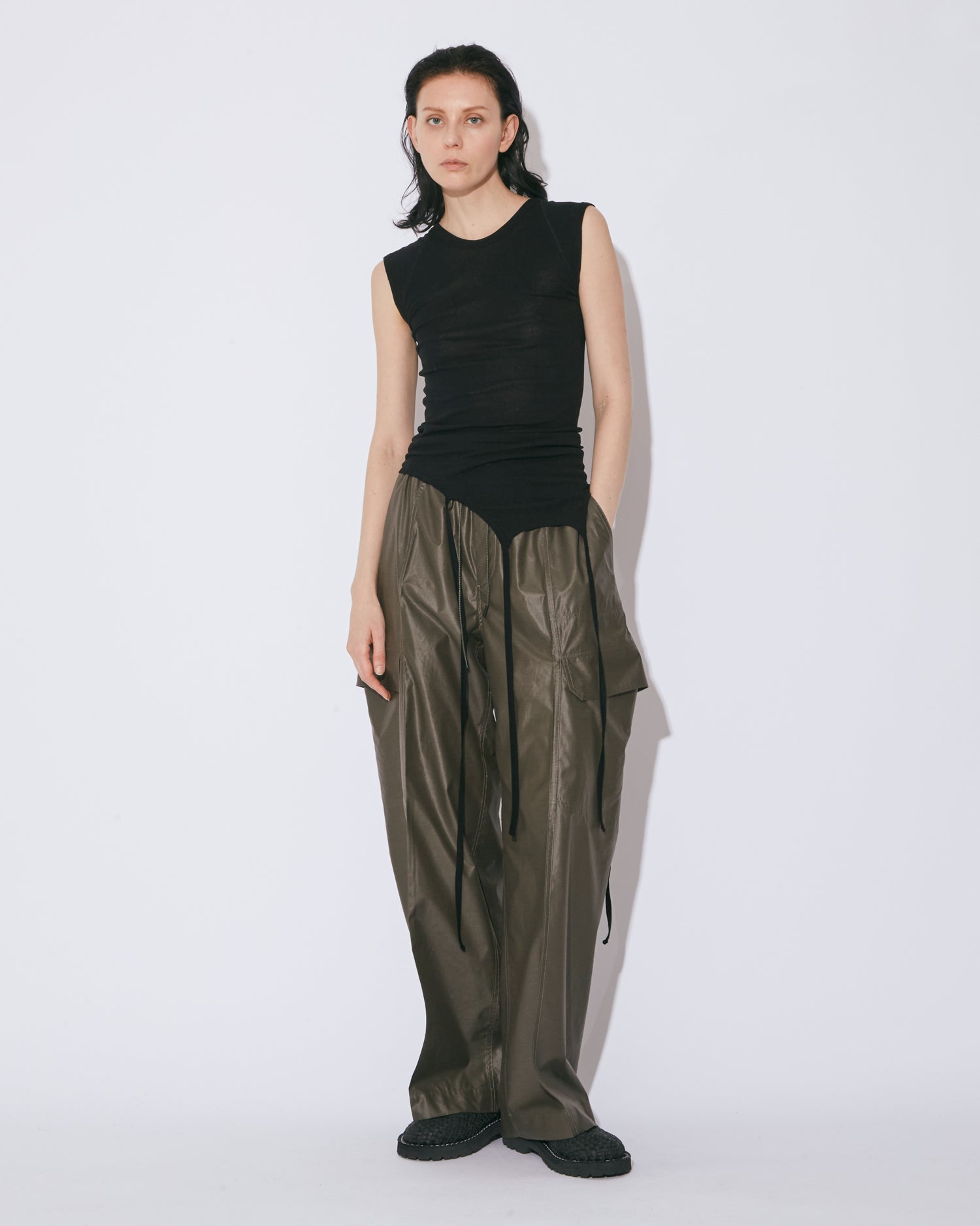 tropical wool mohair side tuck wide pants – beautiful people