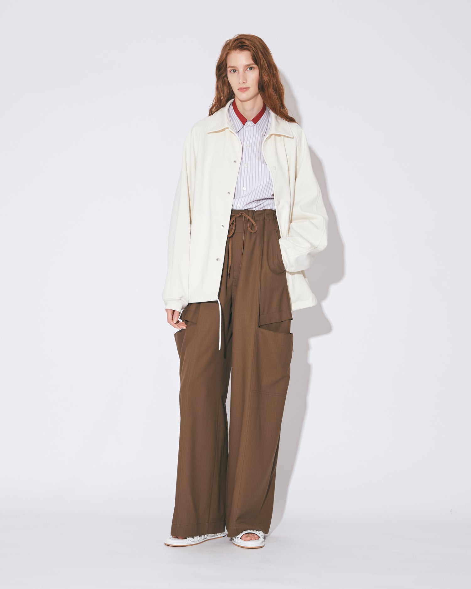 tropical wool mohair side tuck wide pants – beautiful people