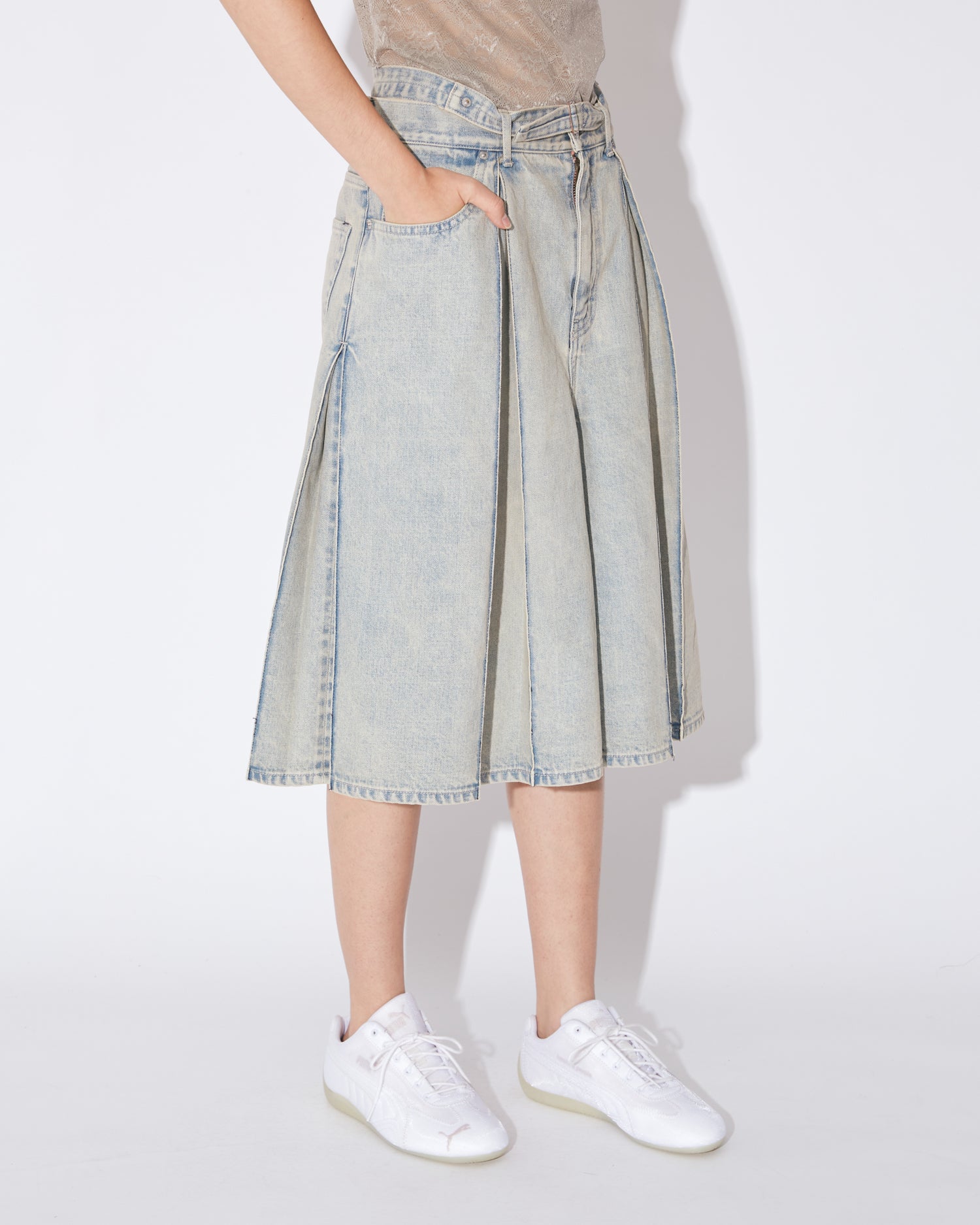 tropical wool mohair side tuck wide pants – beautiful people