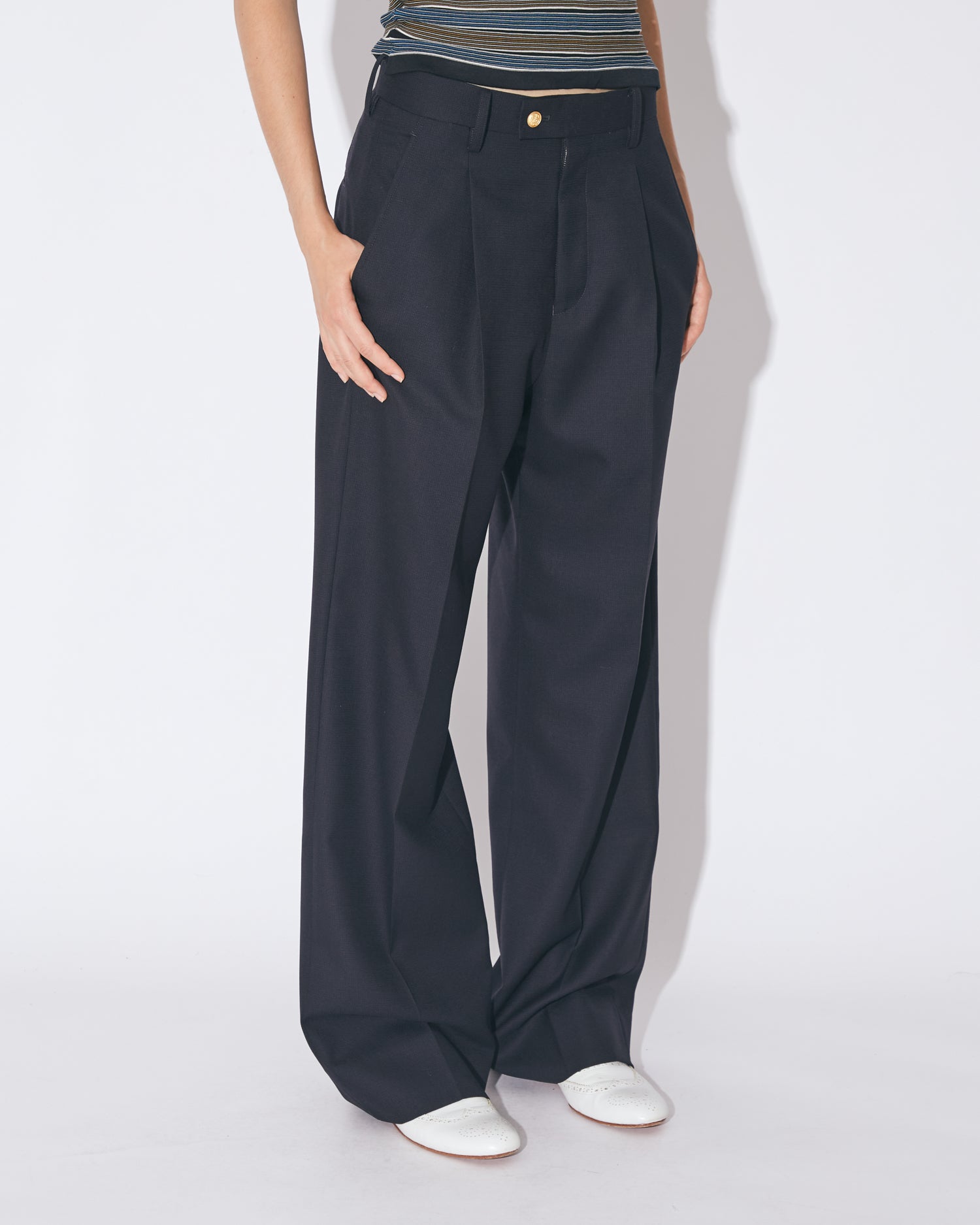 tropical wool mohair side tuck wide pants – beautiful people