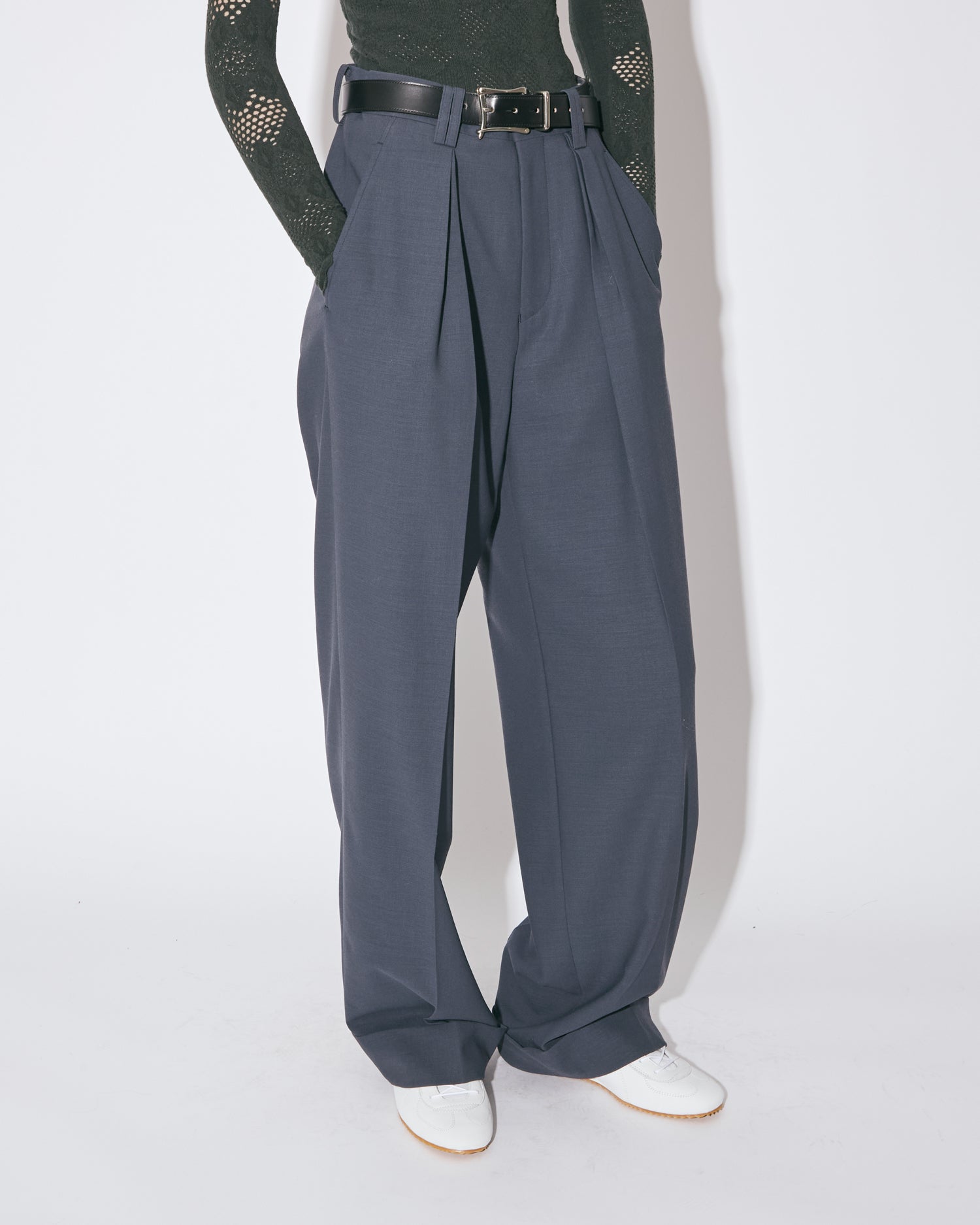 tropical wool mohair side tuck wide pants – beautiful people