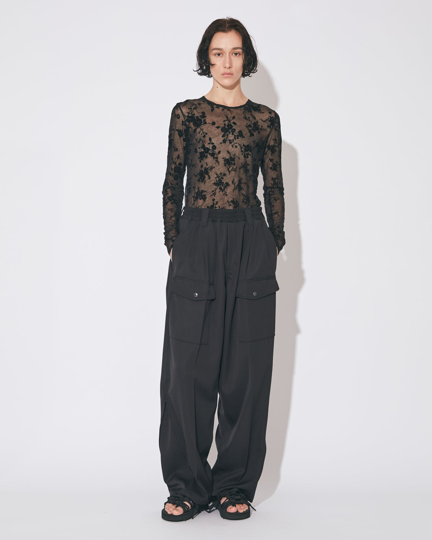 sheer flower flocky PT crew neck top – beautiful people online store
