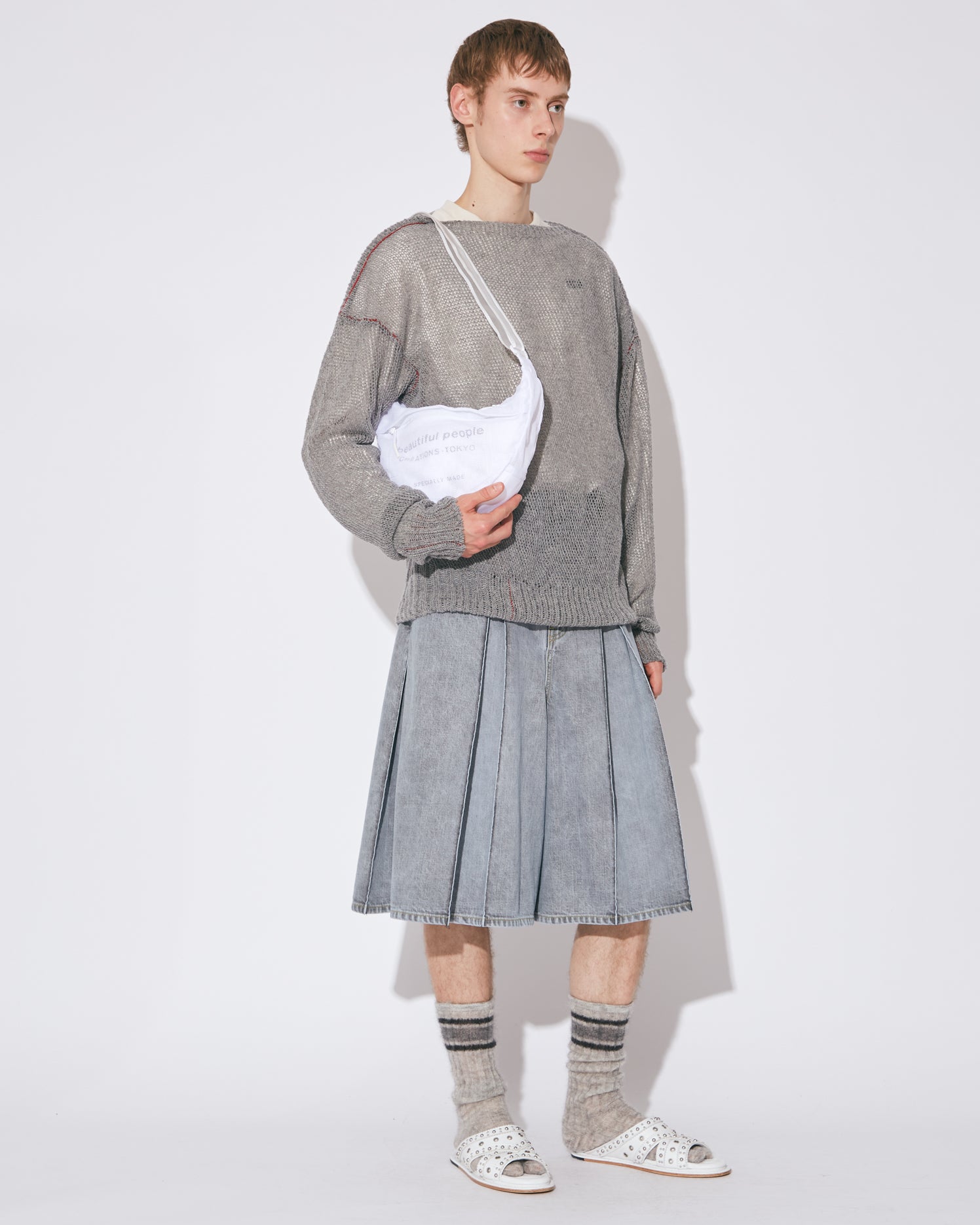 tropical wool mohair side tuck wide pants – beautiful people