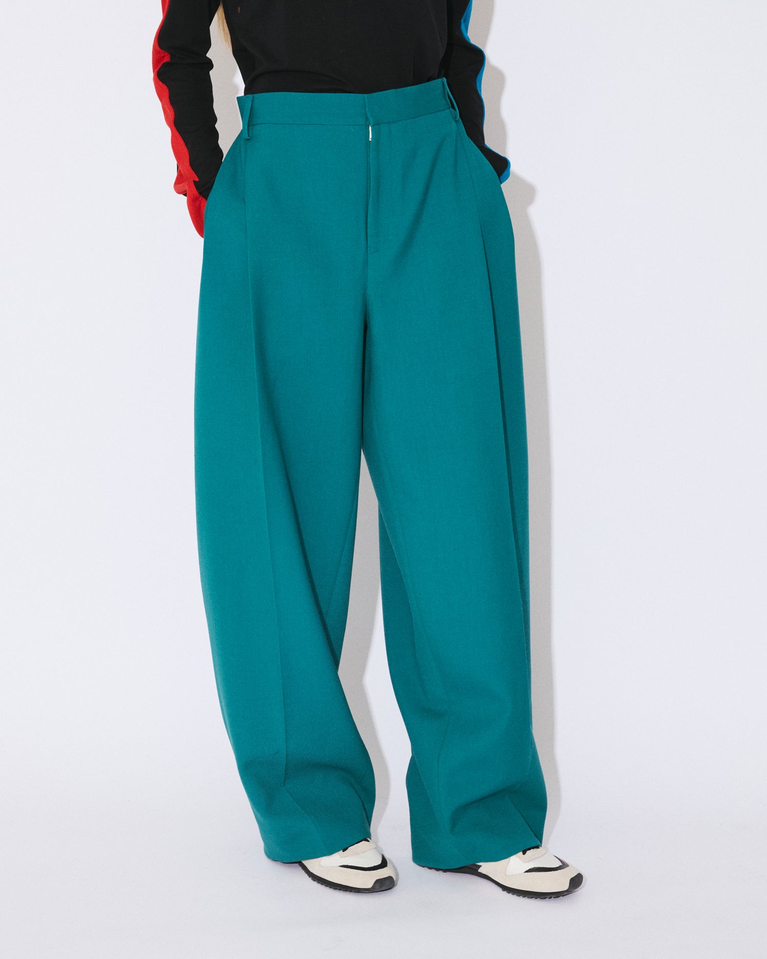 wool double cloth side tuck wide slacks – beautiful people online