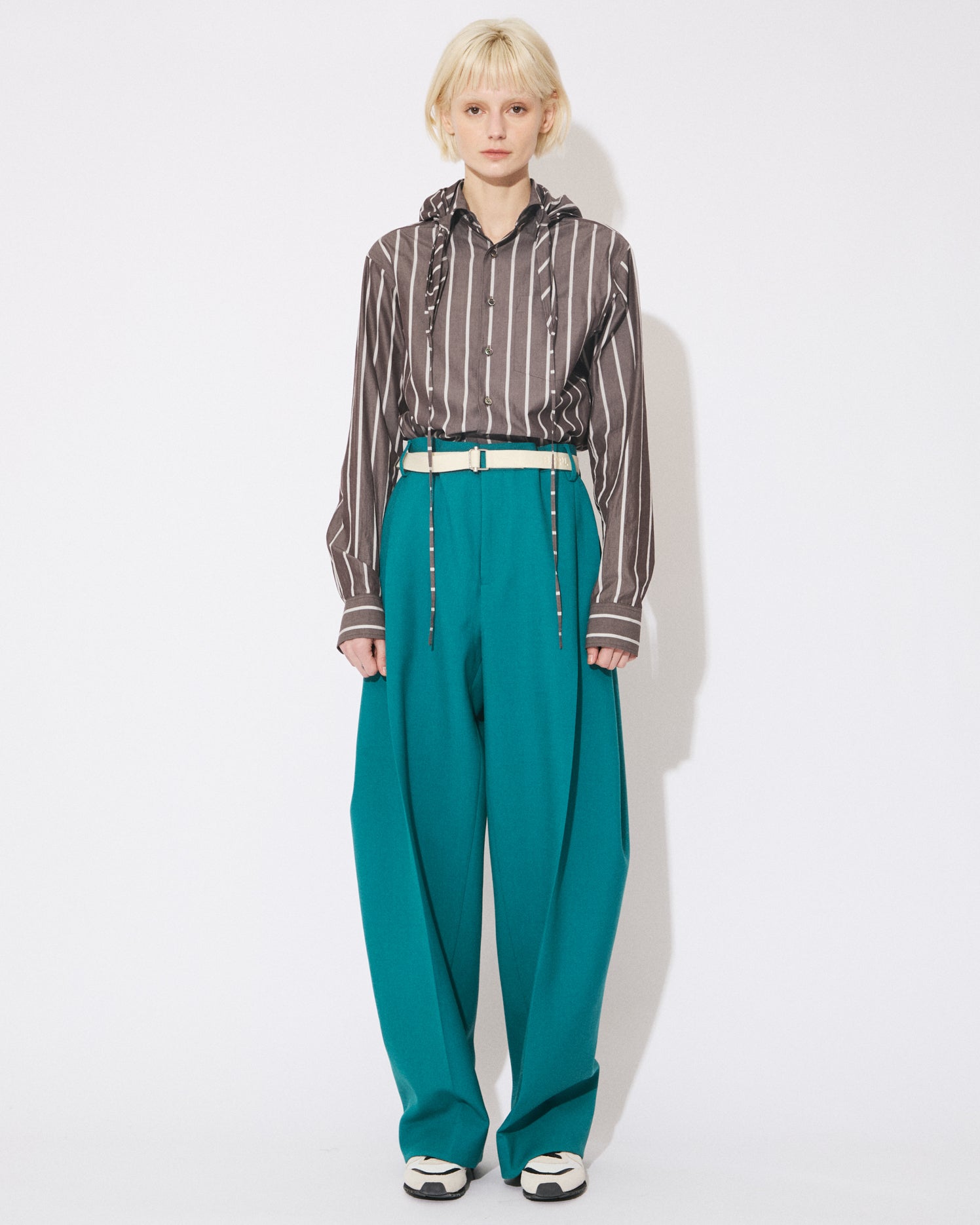 wool double cloth side tuck wide slacks – beautiful people online