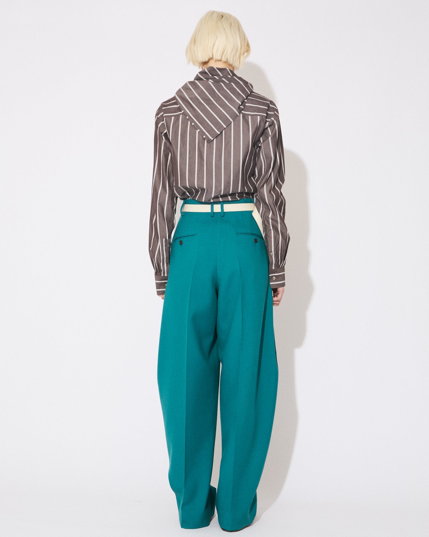 wool double cloth side tuck wide slacks – beautiful people online