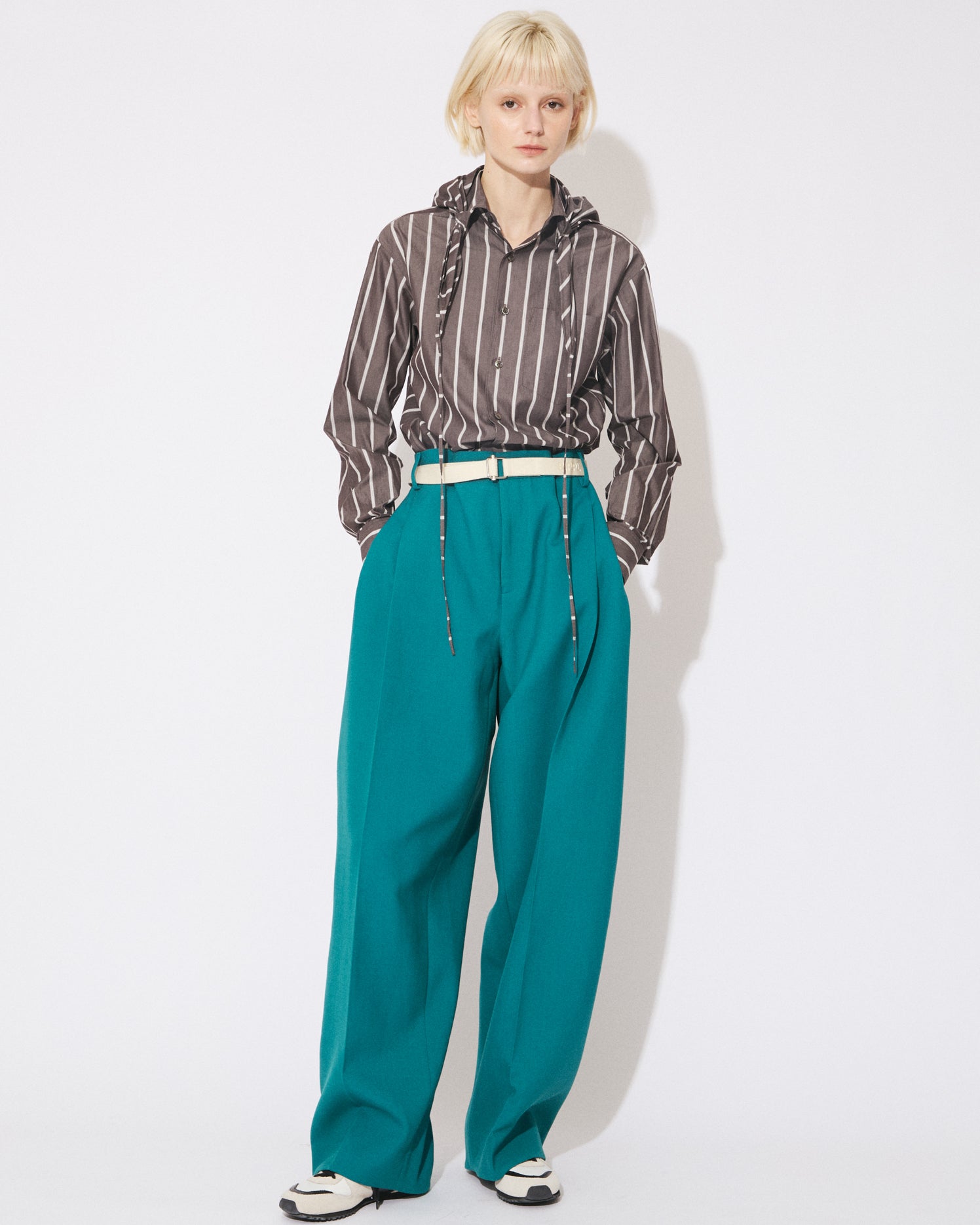 wool double cloth side tuck wide slacks – beautiful people online