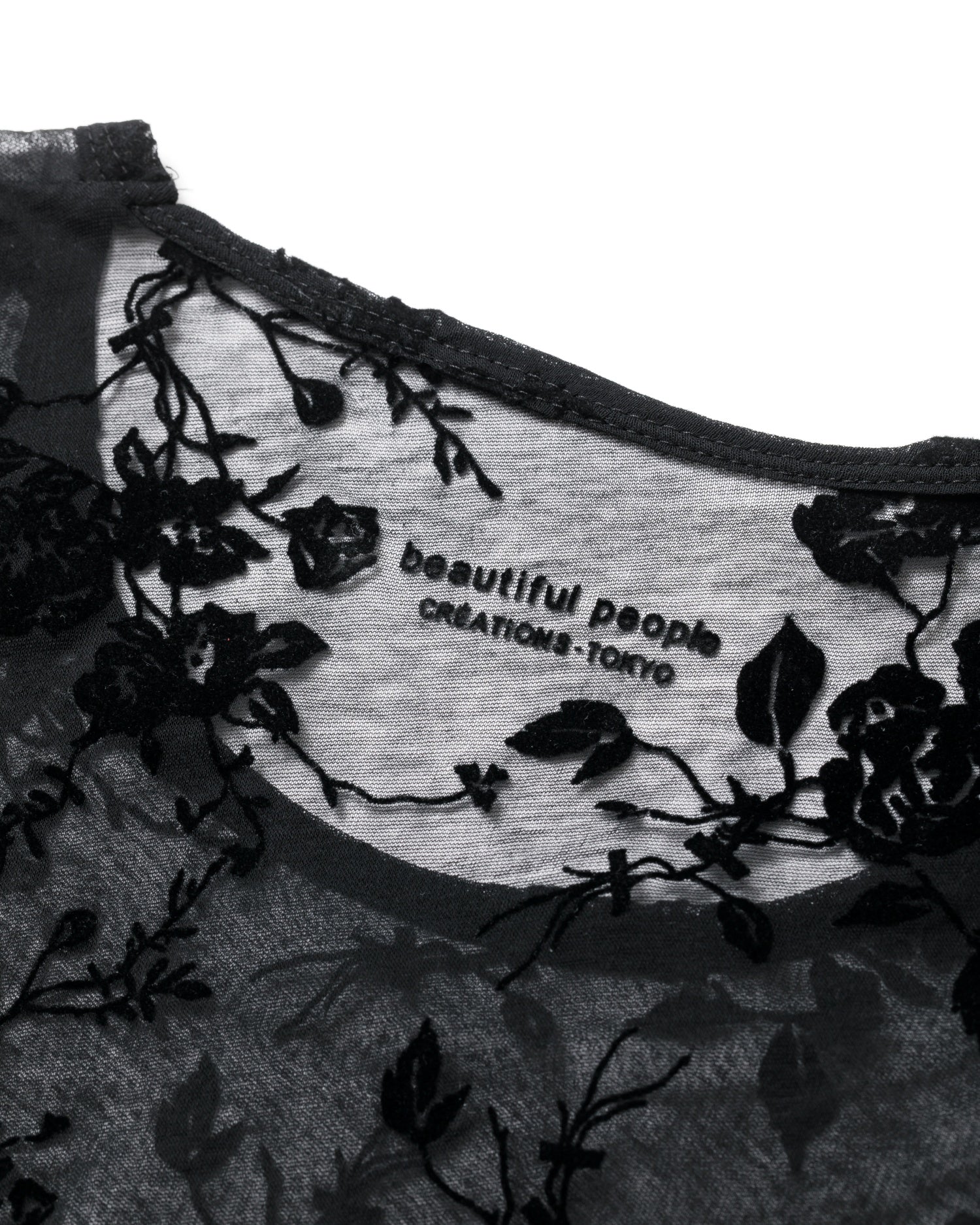 sheer flower flocky PT crew neck top – beautiful people online store